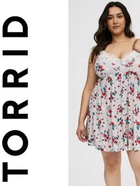 TORRID Super Soft Jersey Lace Trim Sleep Chemise Sweet Strawberries Gray Size 0